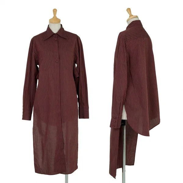 Jean-Paul GAULTIER CLASSIQUE Pinstriped Long Shirt Bordeaux 40 K-65209_001