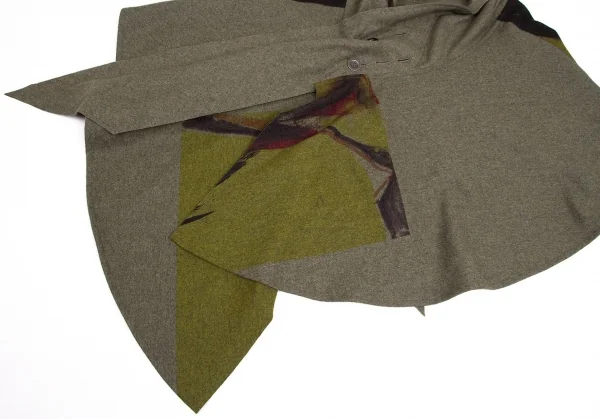 【SALE】ワイズ レッドレーベルY's red Label ウールフェルトペイント変形スカート 杢カーキ3 K-65223_008