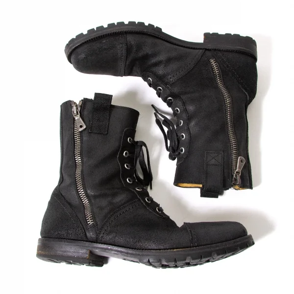 ドルチェ&ガッバーナDOLCE&GABBANA オイルドレザーコンバットブーツ 黒6(26.5位) K-65248_002