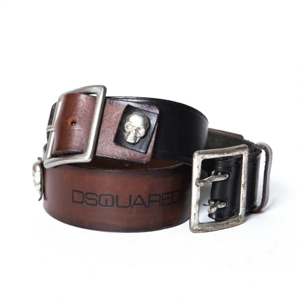 ディースクエアードDSQUARED2 スカルコンチョレザーベルト 黒 (K-65251)