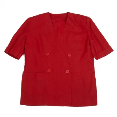 【SALE】クリスチャンディオールChristian Dior ダブルブレストノーカラー半袖リネンジャケット 赤