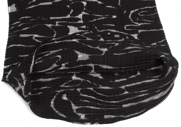 【SALE】イッセイミヤケISSEY MIYAKE モノクロプリントボックスプリーツハイネックTシャツ 黒白L K-65321_010