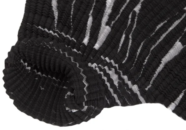 【SALE】イッセイミヤケISSEY MIYAKE モノクロプリントボックスプリーツハイネックTシャツ 黒白L K-65321_005