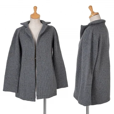 ワイズY's ボタンレスミックスニットジャケット 杢水色ベージュ