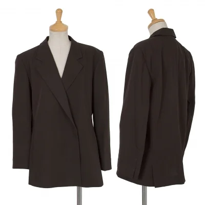 【SALE】ランバンLANVIN レーヨンウールセミダブルフライフロントジャケット 茶