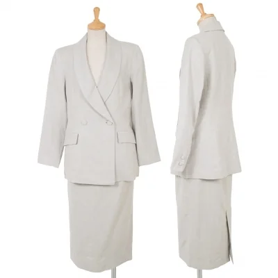 ヨシエイナバyoshie inaba ウールリネンショールカラーセットアップスーツ グレー