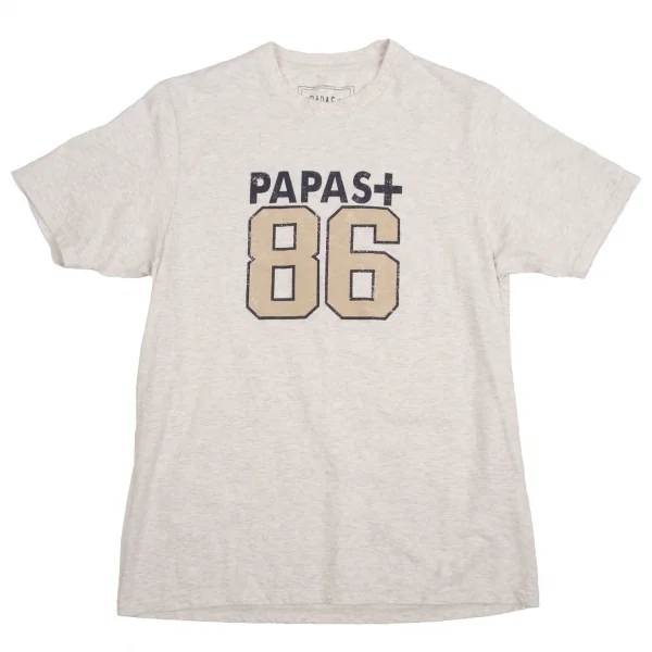 SALE】パパスプラスPapas+ かすれナンバリングプリントTシャツ 杢