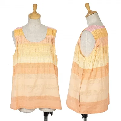 【SALE】イッセイミヤケISSEY MIYAKE シワ加工グラデーションボーダータンクトップ 濃淡オレンジ他