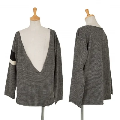 トリココムデギャルソンtricot COMME des GARCONS ウールドビーストライプディープVネックニットソー 黒グレー