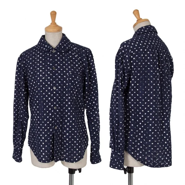 【SALE】コムコム コムデギャルソンCOMME des GARCONS ドットプリントエンブロイダリーレースラウンドカラーシャツ 紺白S K-65852_001