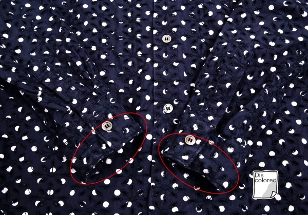 【SALE】コムコム コムデギャルソンCOMME des GARCONS ドットプリントエンブロイダリーレースラウンドカラーシャツ 紺白S K-65852_011