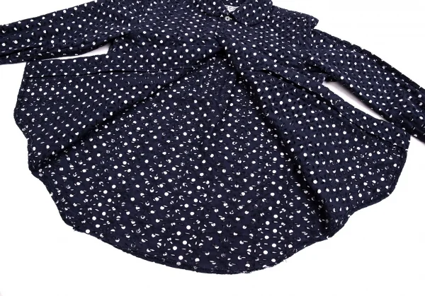 【SALE】コムコム コムデギャルソンCOMME des GARCONS ドットプリントエンブロイダリーレースラウンドカラーシャツ 紺白S K-65852_014