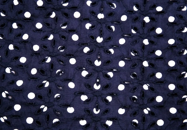 【SALE】コムコム コムデギャルソンCOMME des GARCONS ドットプリントエンブロイダリーレースラウンドカラーシャツ 紺白S K-65852_017