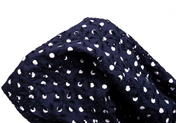 【SALE】コムコム コムデギャルソンCOMME des GARCONS ドットプリントエンブロイダリーレースラウンドカラーシャツ 紺白S K-65852_018