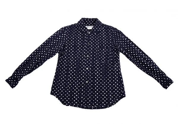 【SALE】コムコム コムデギャルソンCOMME des GARCONS ドットプリントエンブロイダリーレースラウンドカラーシャツ 紺白S K-65852_002