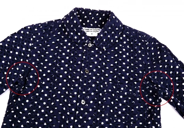 【SALE】コムコム コムデギャルソンCOMME des GARCONS ドットプリントエンブロイダリーレースラウンドカラーシャツ 紺白S K-65852_003