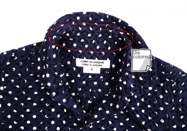 【SALE】コムコム コムデギャルソンCOMME des GARCONS ドットプリントエンブロイダリーレースラウンドカラーシャツ 紺白S K-65852_008