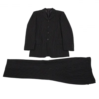 ジャンポールゴルチエ クラシックJean Paul GAULTIER CLASSIQUE ウールストライプステッチセットアップスーツ 黒
