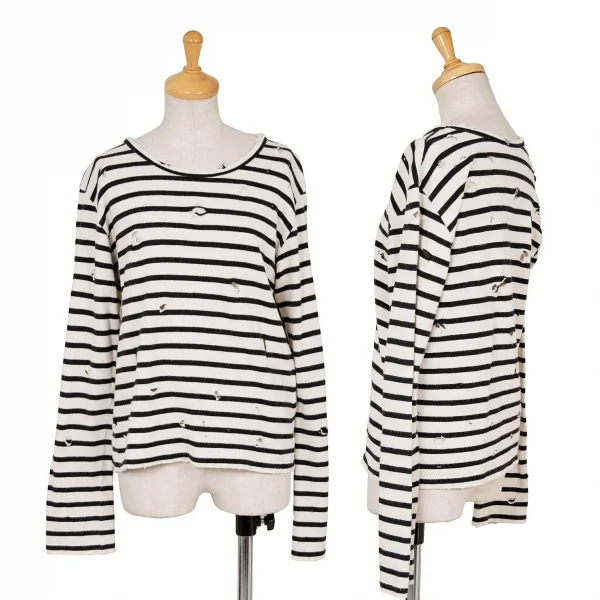 【SALE】ワイズ レッドレーベルY's red Label コットンリネンクラッシュデザインボーダーカットソー 黒オフ2 K-65912_001