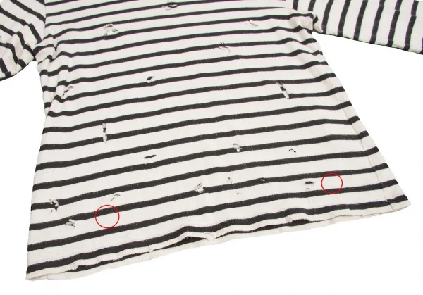 【SALE】ワイズ レッドレーベルY's red Label コットンリネンクラッシュデザインボーダーカットソー 黒オフ2 K-65912_010