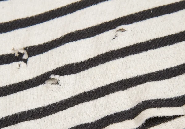 【SALE】ワイズ レッドレーベルY's red Label コットンリネンクラッシュデザインボーダーカットソー 黒オフ2 K-65912_013