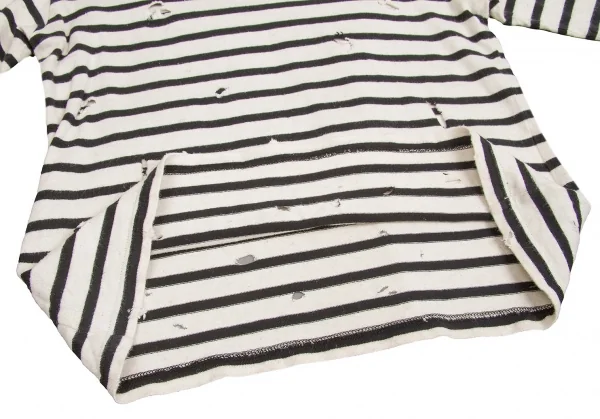 【SALE】ワイズ レッドレーベルY's red Label コットンリネンクラッシュデザインボーダーカットソー 黒オフ2 K-65912_014