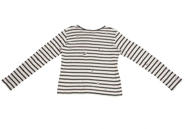 【SALE】ワイズ レッドレーベルY's red Label コットンリネンクラッシュデザインボーダーカットソー 黒オフ2 K-65912_015