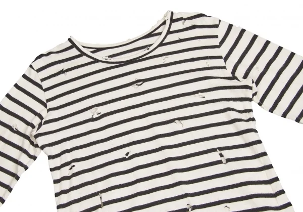 【SALE】ワイズ レッドレーベルY's red Label コットンリネンクラッシュデザインボーダーカットソー 黒オフ2 K-65912_003