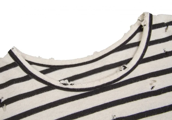 【SALE】ワイズ レッドレーベルY's red Label コットンリネンクラッシュデザインボーダーカットソー 黒オフ2 K-65912_004