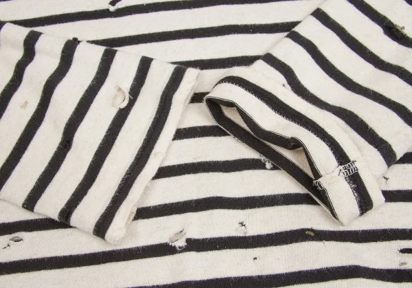 【SALE】ワイズ レッドレーベルY's red Label コットンリネンクラッシュデザインボーダーカットソー 黒オフ2 K-65912_009