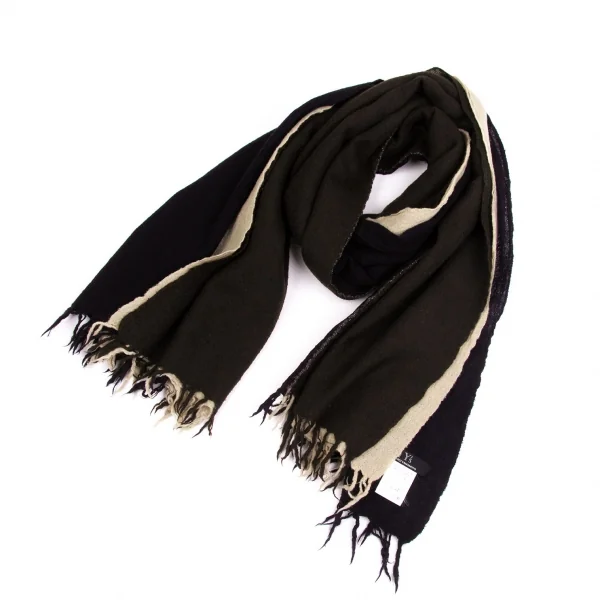 Y's Three-color Connection Fringe Stole Navy,Grey,Khaki  K-65979_001