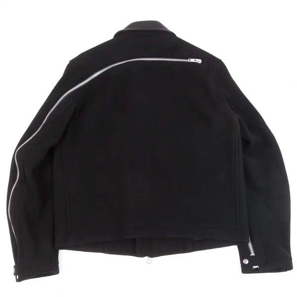 Yohji Yamamoto POUR HOMME Leather Shift Wool Jacket Black 3 K-66227_001