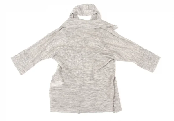 【SALE】ヨウジヤマモト ファムYohji Yamamoto FEMME ネックデザインウール半袖カーディガン 杢グレー2 K-66252_010