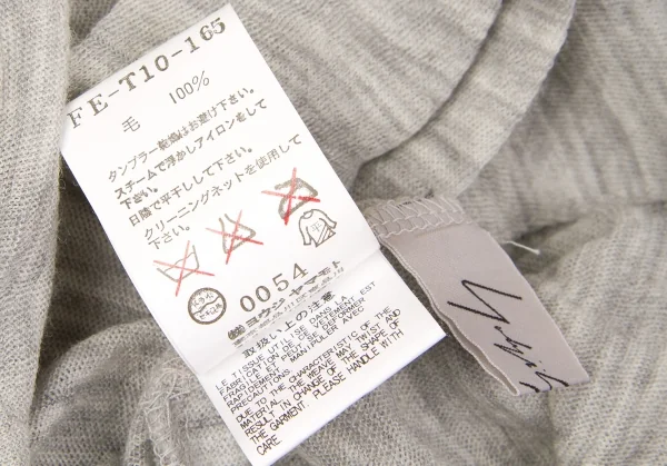 【SALE】ヨウジヤマモト ファムYohji Yamamoto FEMME ネックデザインウール半袖カーディガン 杢グレー2 K-66252_013