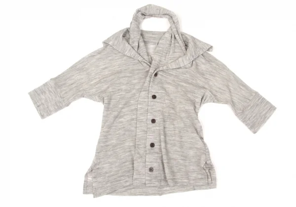 【SALE】ヨウジヤマモト ファムYohji Yamamoto FEMME ネックデザインウール半袖カーディガン 杢グレー2 K-66252_002