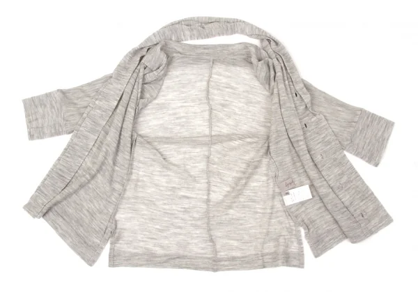 【SALE】ヨウジヤマモト ファムYohji Yamamoto FEMME ネックデザインウール半袖カーディガン 杢グレー2 K-66252_008