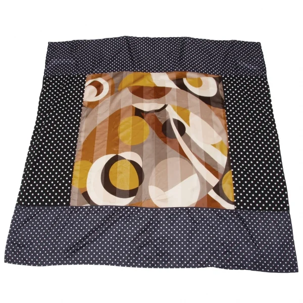 【SALE】コムデギャルソンCOMME des GARCONS ヴィンテージ幾何学切替ドットスカーフ 紺黒カラシ他 K-66297_001