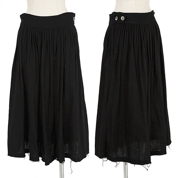 【SALE】ワイズY’s 裾断ち切りコットンギャザースカート 黒2 K-66316_001