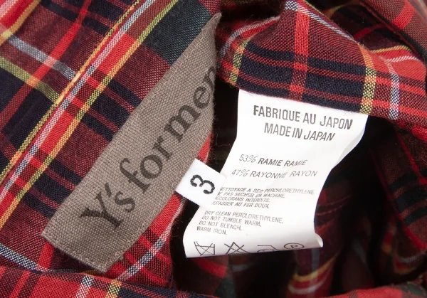【SALE】ワイズフォーメンY’s for men タータンチェックリネンレーヨンシャツ 赤3 K-66553_018