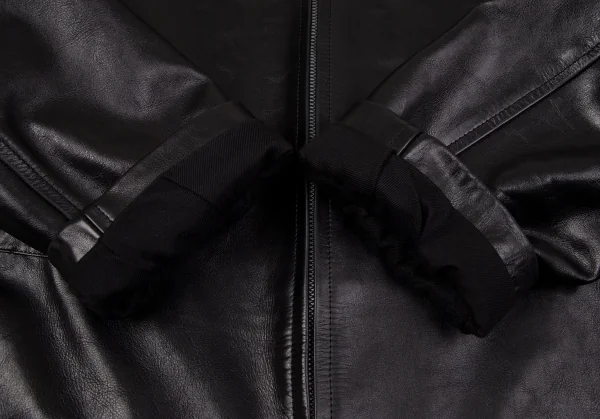 【SALE】ヨウジヤマモト プールオムYohji Yamamoto POUR HOMMEカウレザーririジップハーフコート 黒M K-66638_013