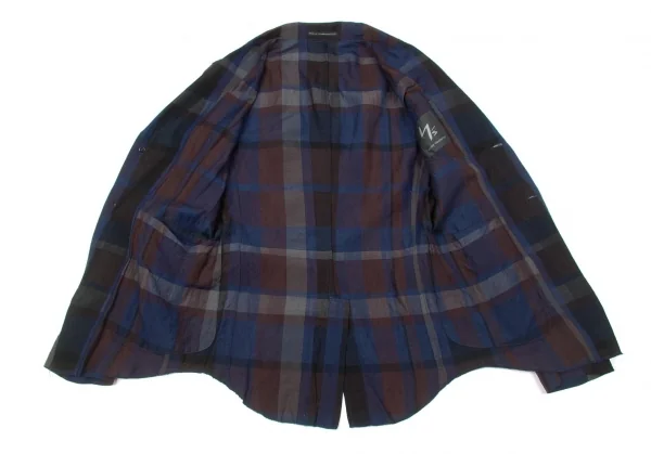 【SALE】ワイズフォーメンY's for men リネンコットンチェックシャツジャケット 紺茶3 K-66707_010