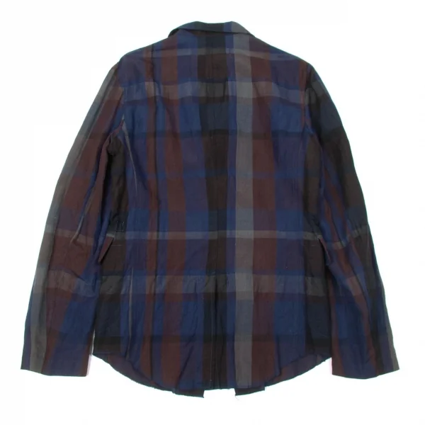 【SALE】ワイズフォーメンY's for men リネンコットンチェックシャツジャケット 紺茶3 K-66707_014