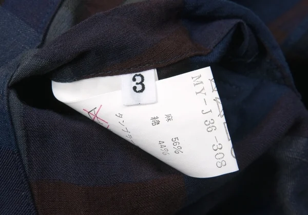 【SALE】ワイズフォーメンY's for men リネンコットンチェックシャツジャケット 紺茶3 K-66707_017