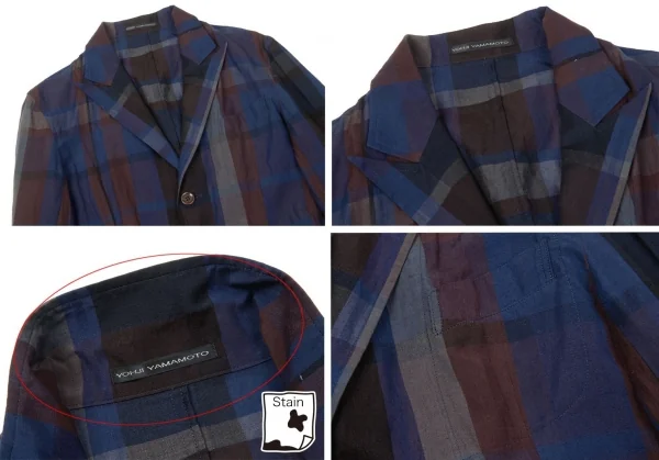 【SALE】ワイズフォーメンY's for men リネンコットンチェックシャツジャケット 紺茶3 K-66707_002