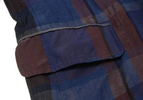 【SALE】ワイズフォーメンY's for men リネンコットンチェックシャツジャケット 紺茶3 K-66707_008