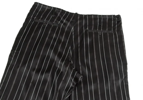 【SALE】ヨウジヤマモト プールオムYohji Yamamoto POUR HOMME レーヨンストライプ光沢パンツ 黒2 K-66914_014