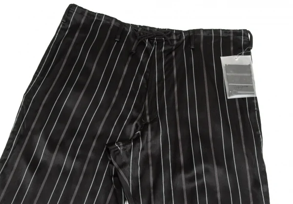 【SALE】ヨウジヤマモト プールオムYohji Yamamoto POUR HOMME レーヨンストライプ光沢パンツ 黒2 K-66914_002