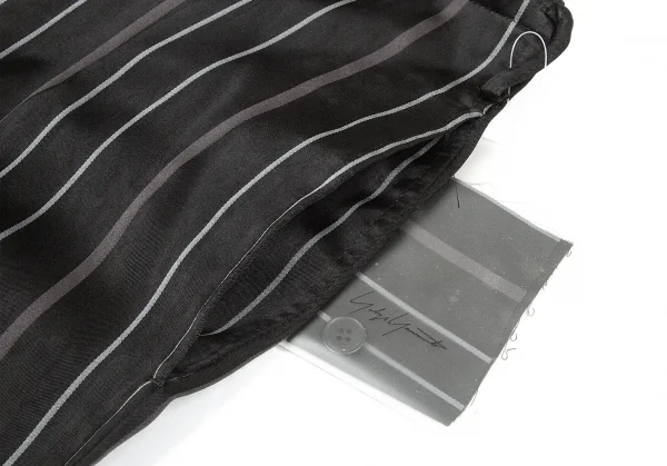 【SALE】ヨウジヤマモト プールオムYohji Yamamoto POUR HOMME レーヨンストライプ光沢パンツ 黒2 K-66914_005