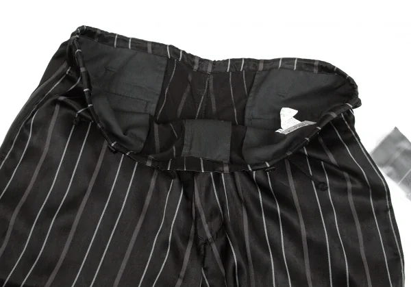 【SALE】ヨウジヤマモト プールオムYohji Yamamoto POUR HOMME レーヨンストライプ光沢パンツ 黒2 K-66914_008