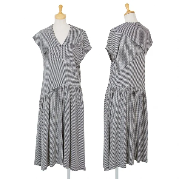 【SALE】トリコ コムデギャルソンtricot COMME des GARCONS ギンガムチェック切替レーヨンワンピース 黒白M位 K-66960_001